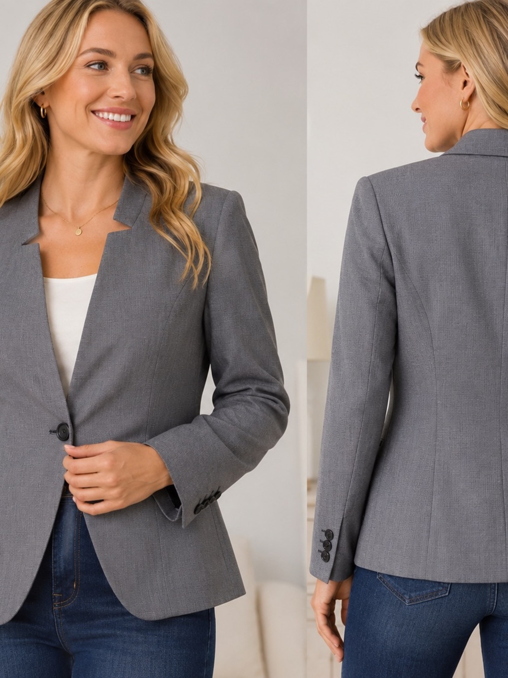Ann taylor womans gray blazer size 12 one button notch collar career work jacket